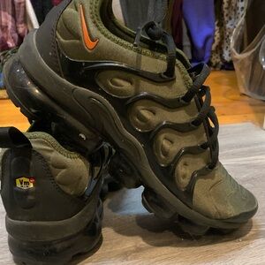 Nike Olive and Black VaporMax Plus with Orange Swoosh
